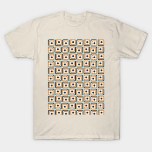 Retro 70s Floral Squares, Aqua, Orange, Blue T-Shirt